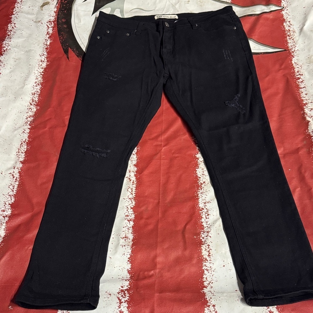 Royal Blue Men's Distressed Black Straight Jeans